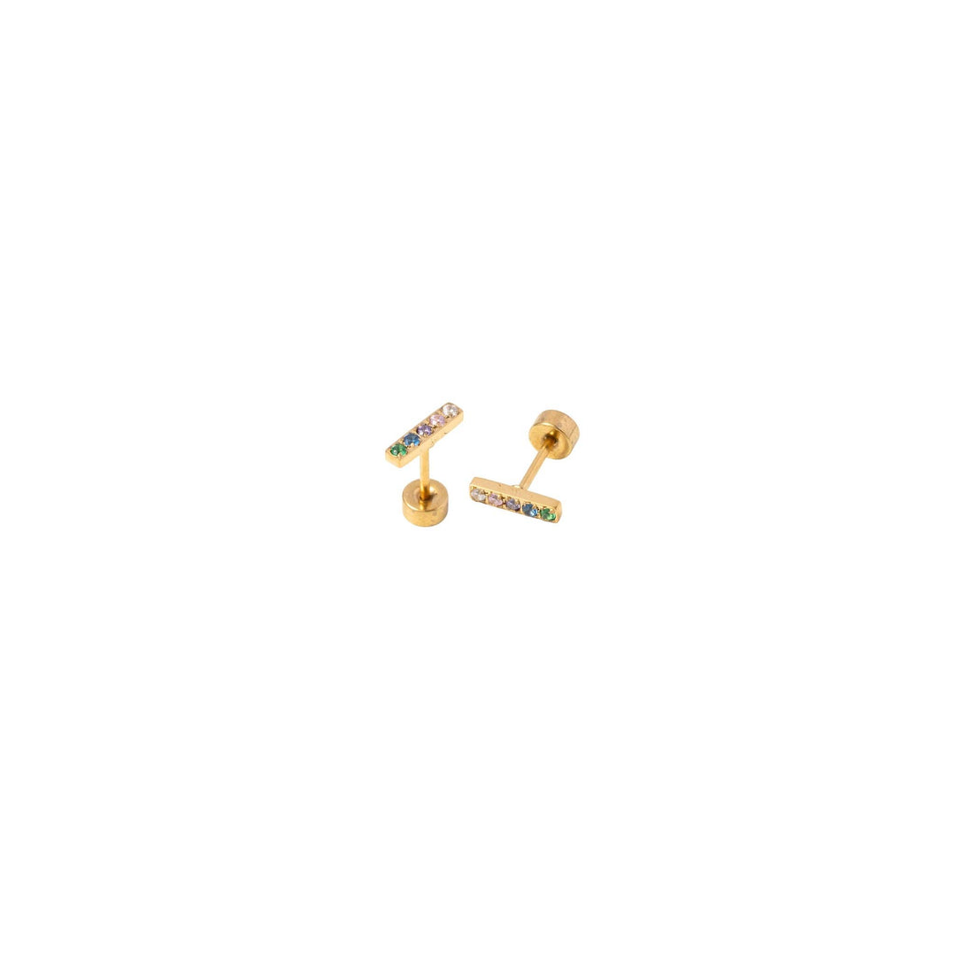 Rainbow Gem Bar Stud Earrings - Hypoallergenic, Flat Back PPE335