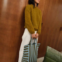 Load image into Gallery viewer, ELISABETH TOTE BAG STRIPES OLIVE / BLUE
