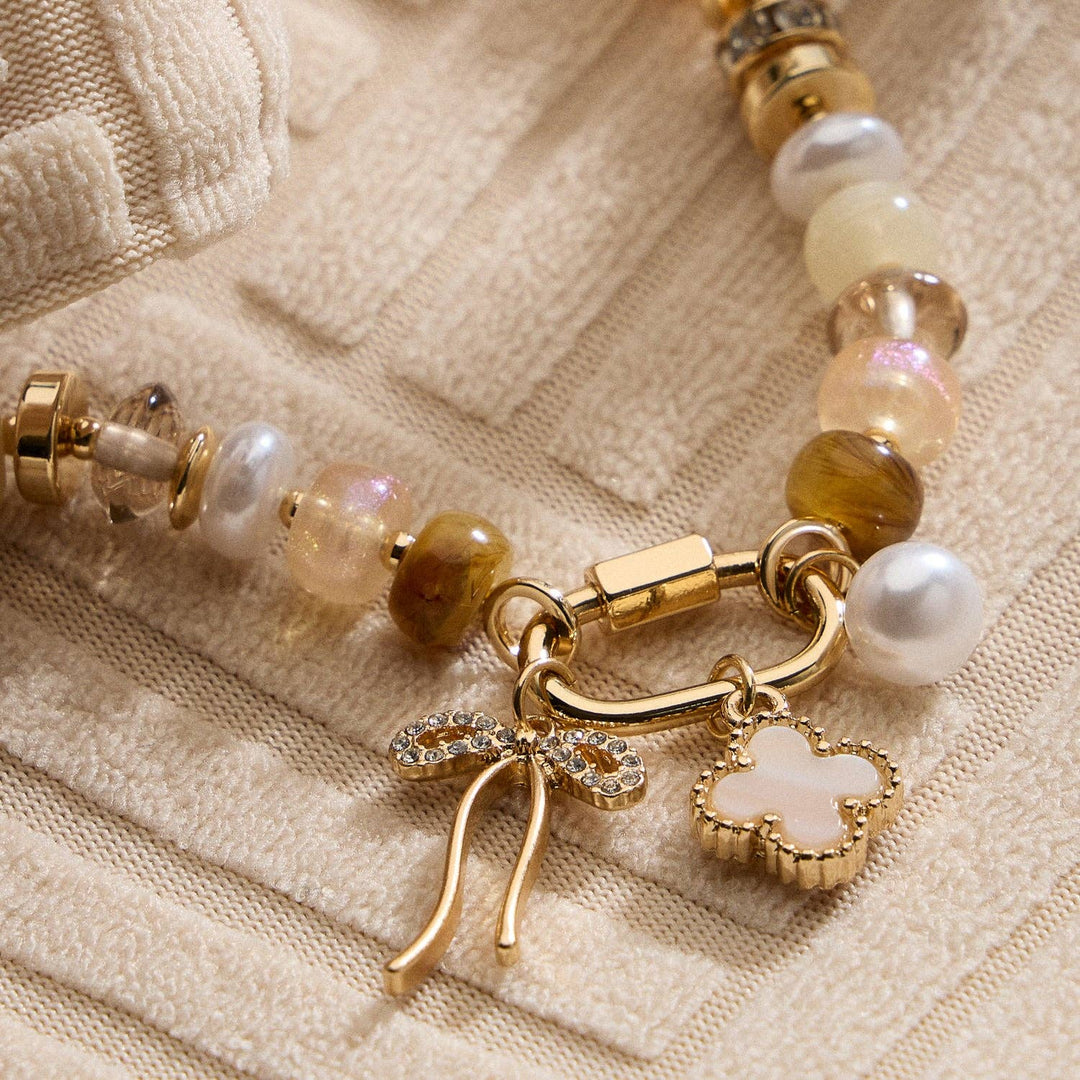 Colorful Beaded Charm Bracelet with Gold Trio Accent LLHB