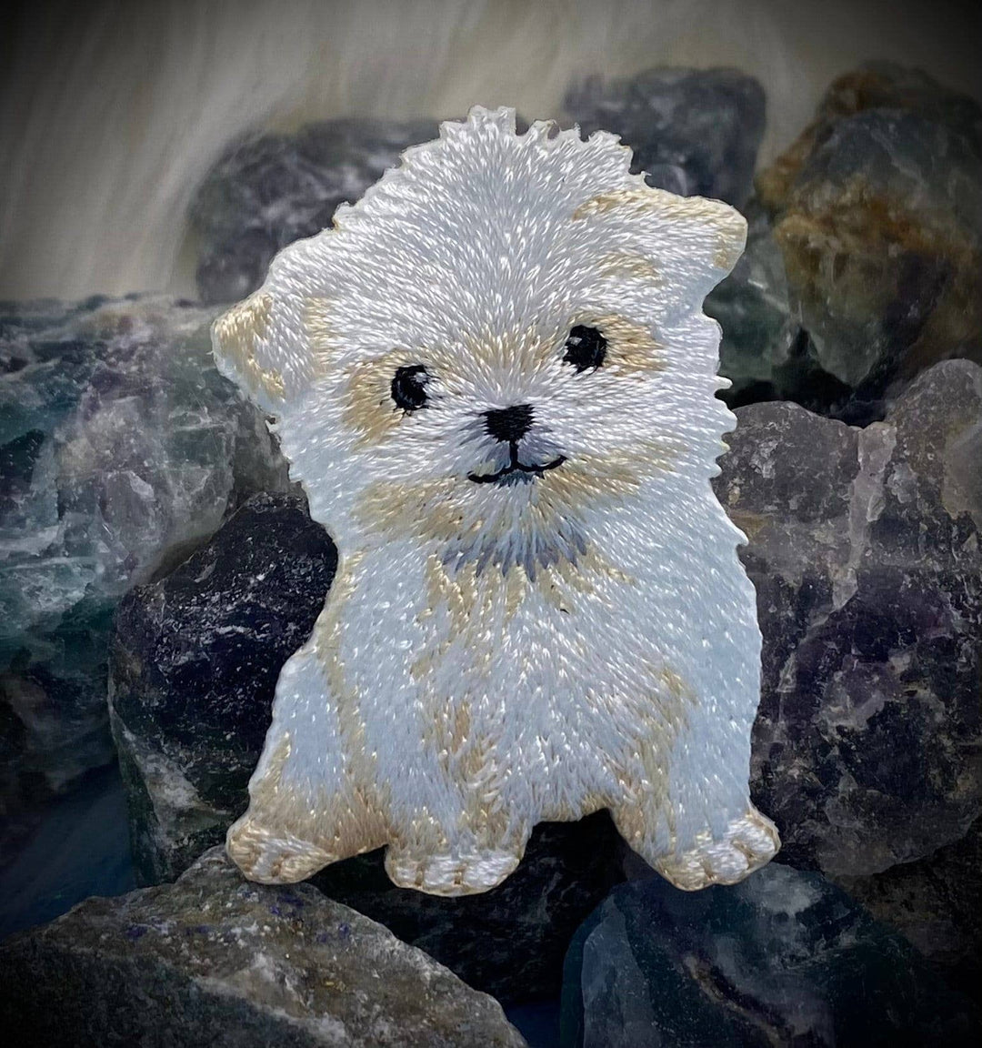 Maltese Puppy Dog Embroidered Iron on Patch IR