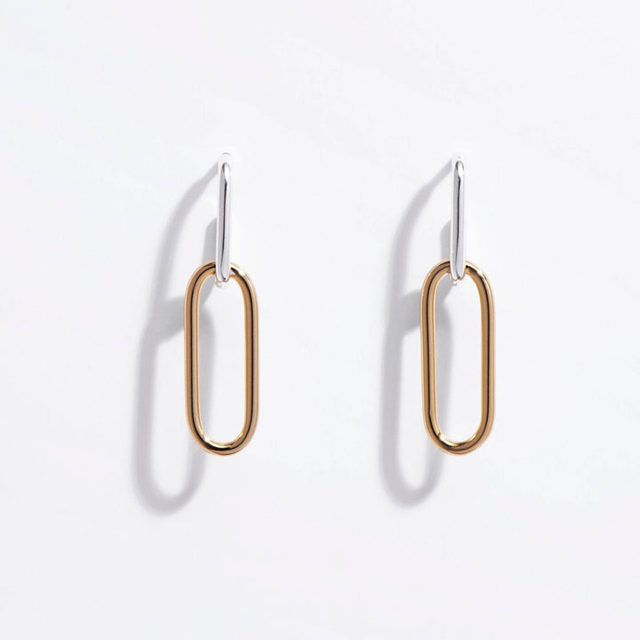 14k gold and rhodium-plated brass Duality Open Link Earrings