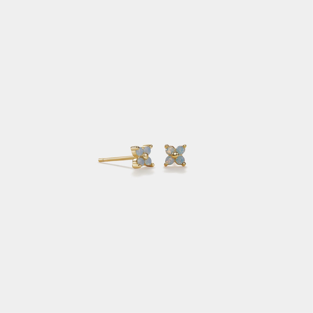 Tiny Blue Opal Flower Stud Earrings in 925 Sterling Silver