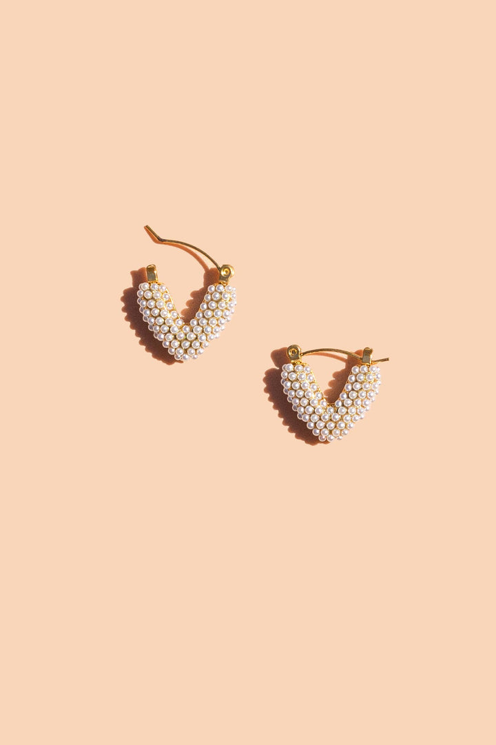 Pearl Mini Dot Hoops - 18K Gold Plated PJ14