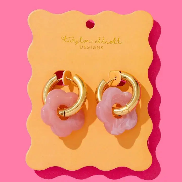 Huggie Earrings - Acrylic Flowers - Laurel - Assorted Colors