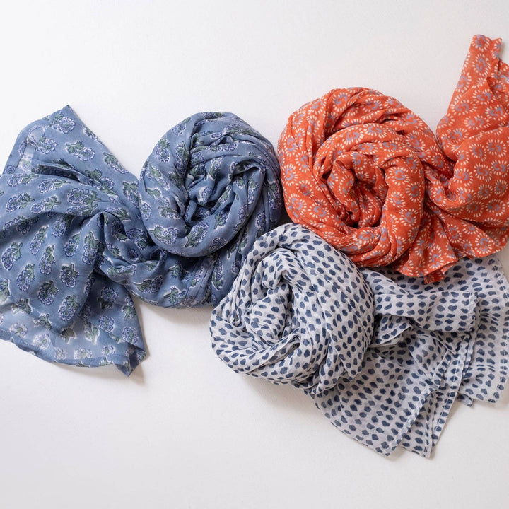 Malin Blue Block Printed Scarf GMS23