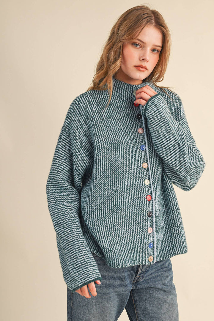 STRIPED SWEATER CARDIGAN WITH COLORFUL BUTTONS MS112