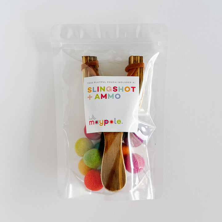 Wood Slingshot with 12 Felt Balls MP356