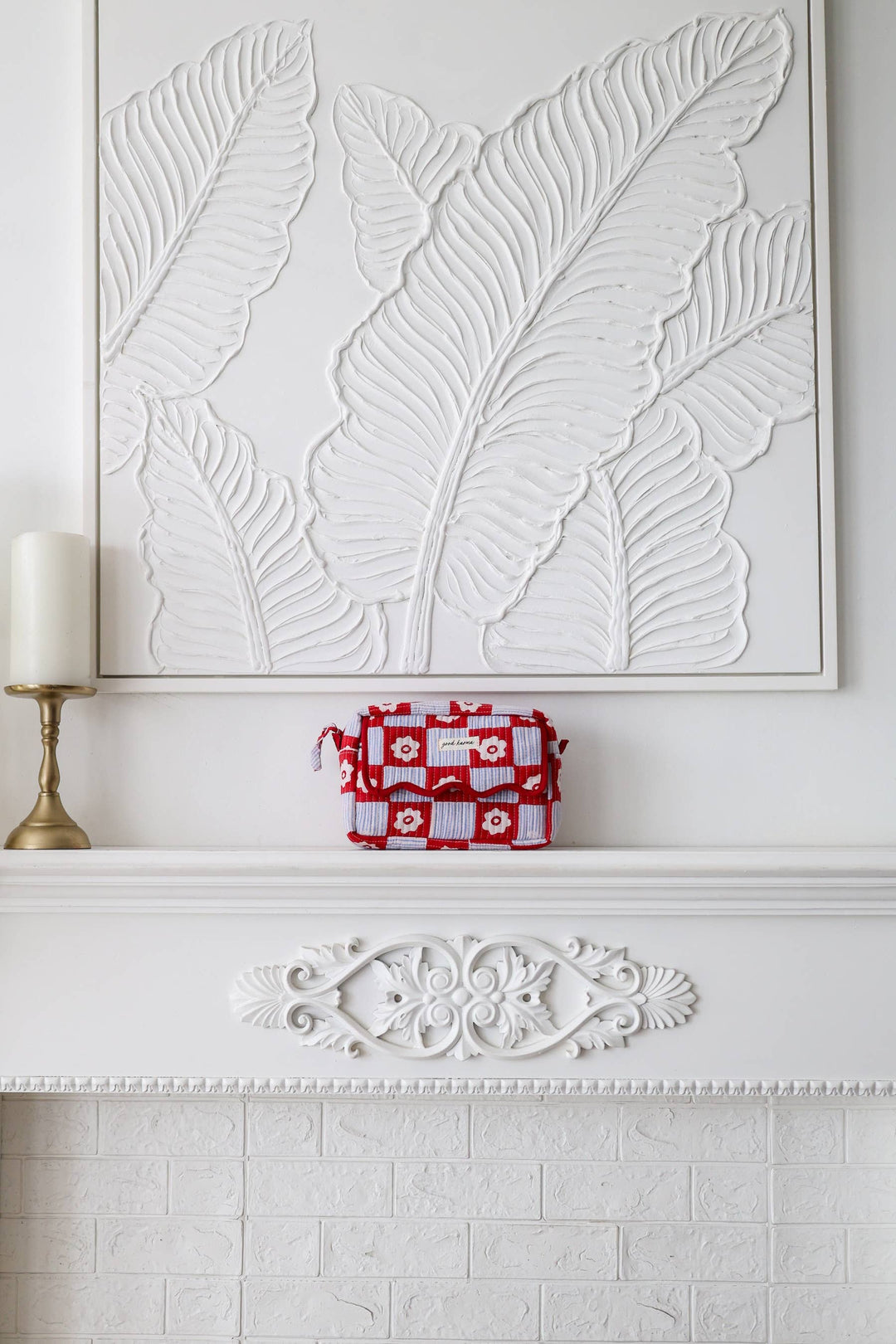 Scalloped Block Print Toiletry Bag Cotton Makeup Travel Case