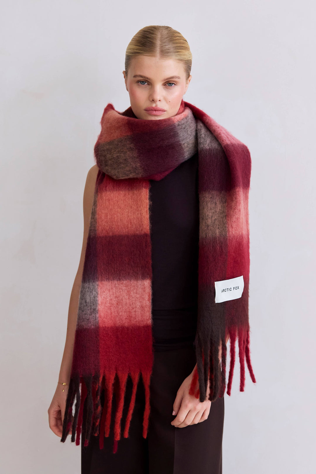 The Reykjavik Scarf - 100% Recycled - Burgundy check - FW26
