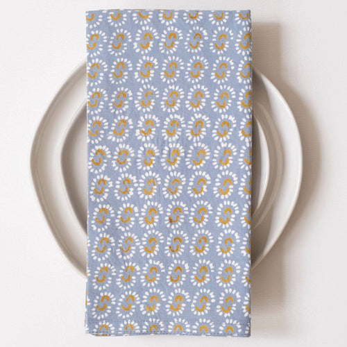 Sunburst Dusty Blue Block Printed Napkins - set of 4 GM10