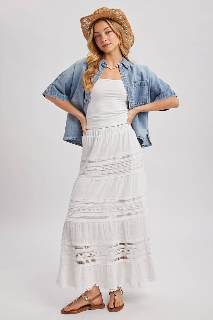 DENIM BUTTON DOWN SHORT SLEEVE BOXY SHIRT BV829