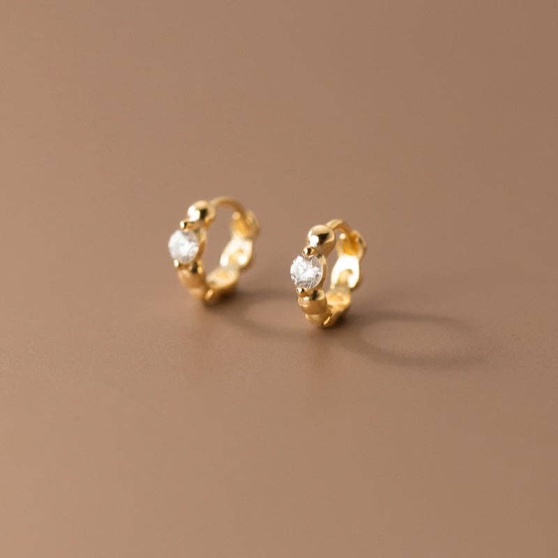 Round CZ Beaded Huggie Hoop Earrings in 925 Sterling Silver
