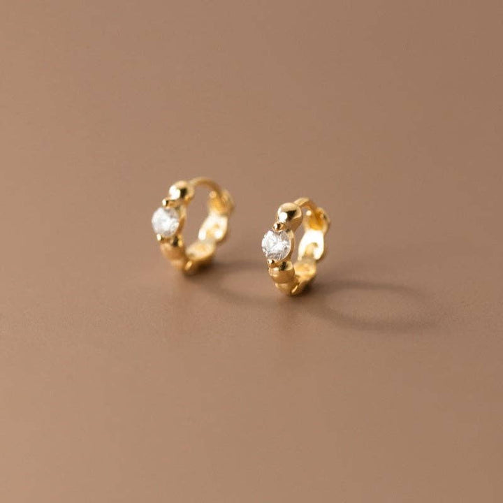 Round CZ Beaded Huggie Hoop Earrings in 925 Sterling Silver