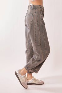 PATCH POCKET WIDE LEG CULOTTE DENIM BARREL PANTS