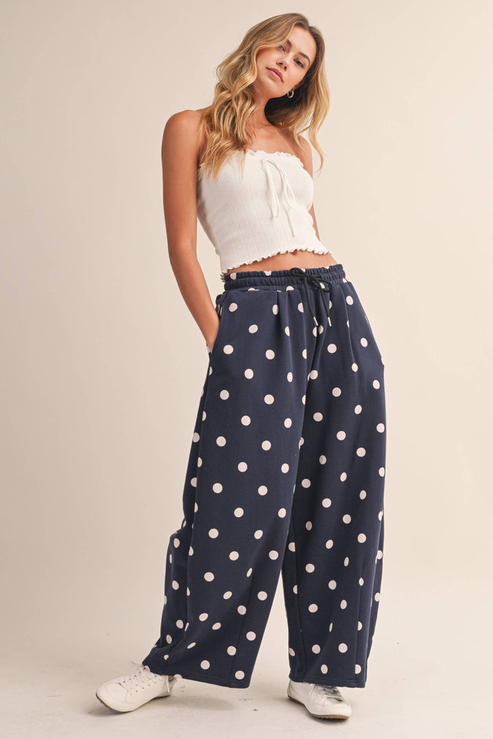 IP1506 POLKA DOT PRINTED BARREL CASUAL SWEATPANTS