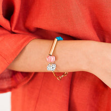 Load image into Gallery viewer, Marble and Brass Bracelet - Teal &amp; Salmon LA18