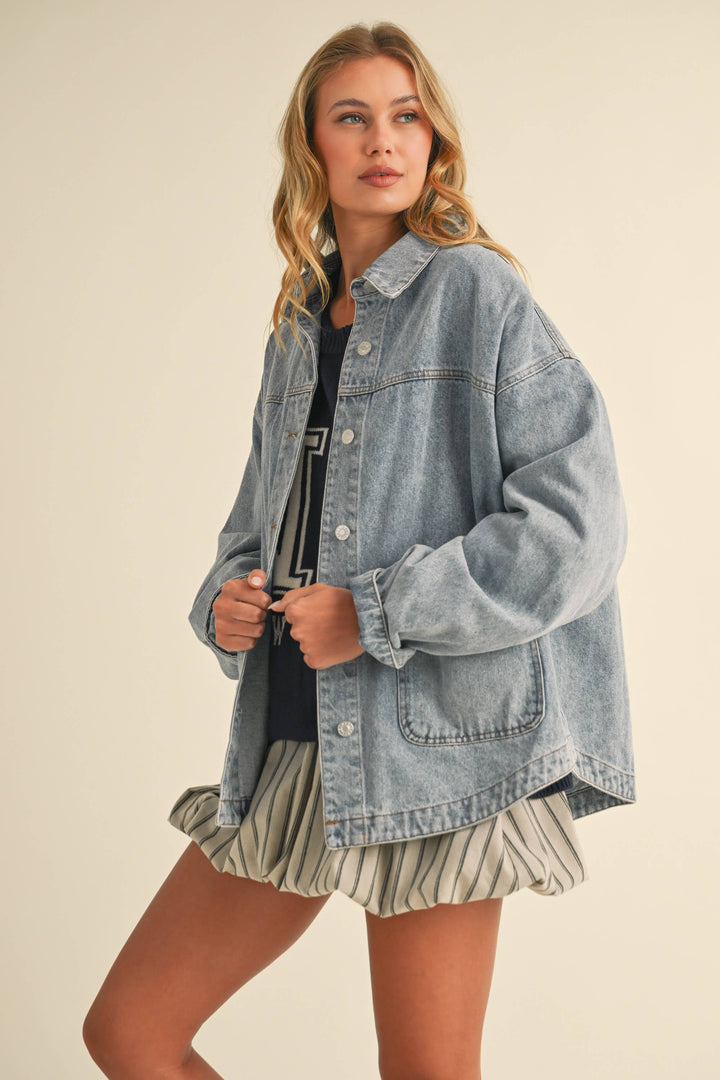 IJ1519 OVERSIZED FRONT POCKET DENIM JACKET