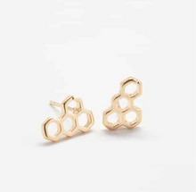 Load image into Gallery viewer, Gold Honeycomb Stud Earrings - Game Day, Holiday/Stocking Stuffer Jewelry