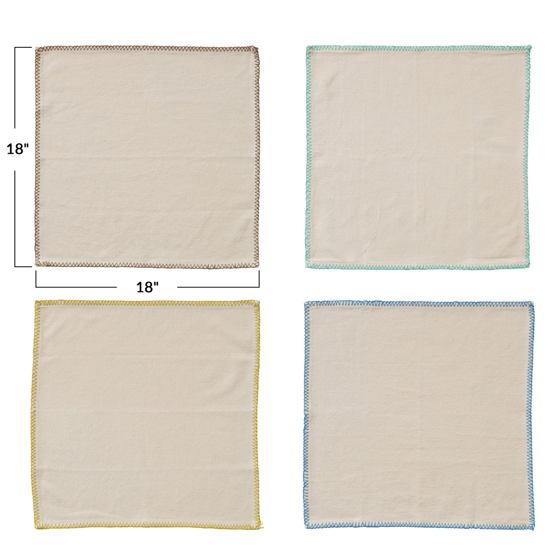 Cotton Napkins w/ Blanket Stitch Colored Edge, Set of 4