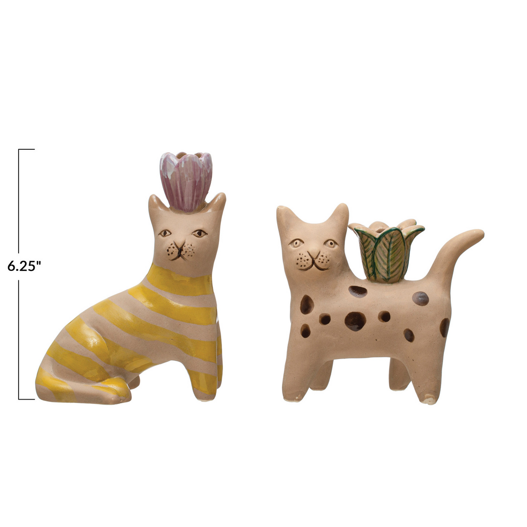 Hand-Painted Stoneware Cat Taper Holder
