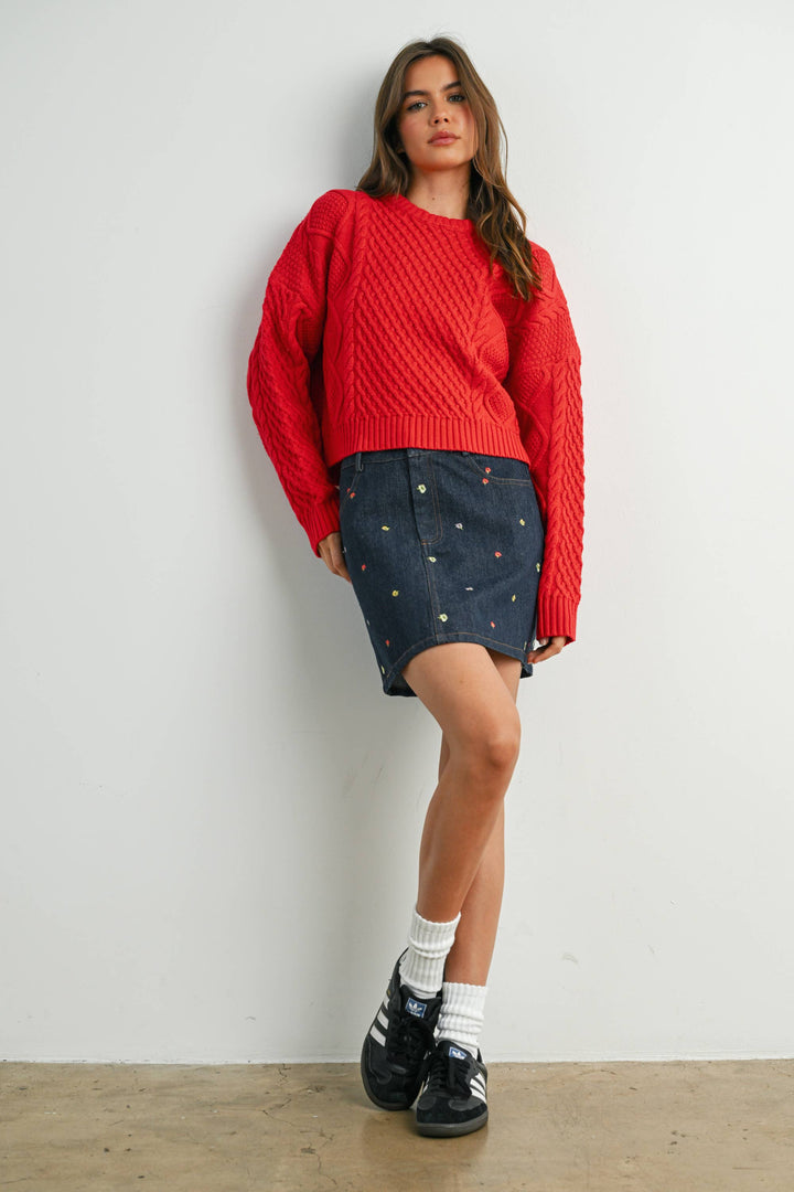 Fall Casual Solid Cable Knit Sweater - BMW719