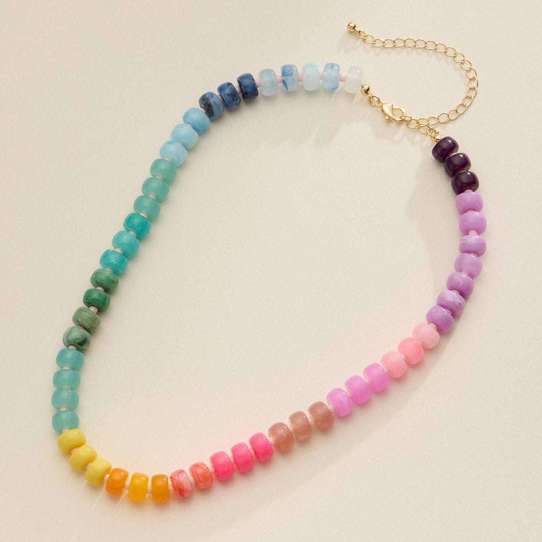 Gradient Color Round Disc Beaded Necklace DMT
