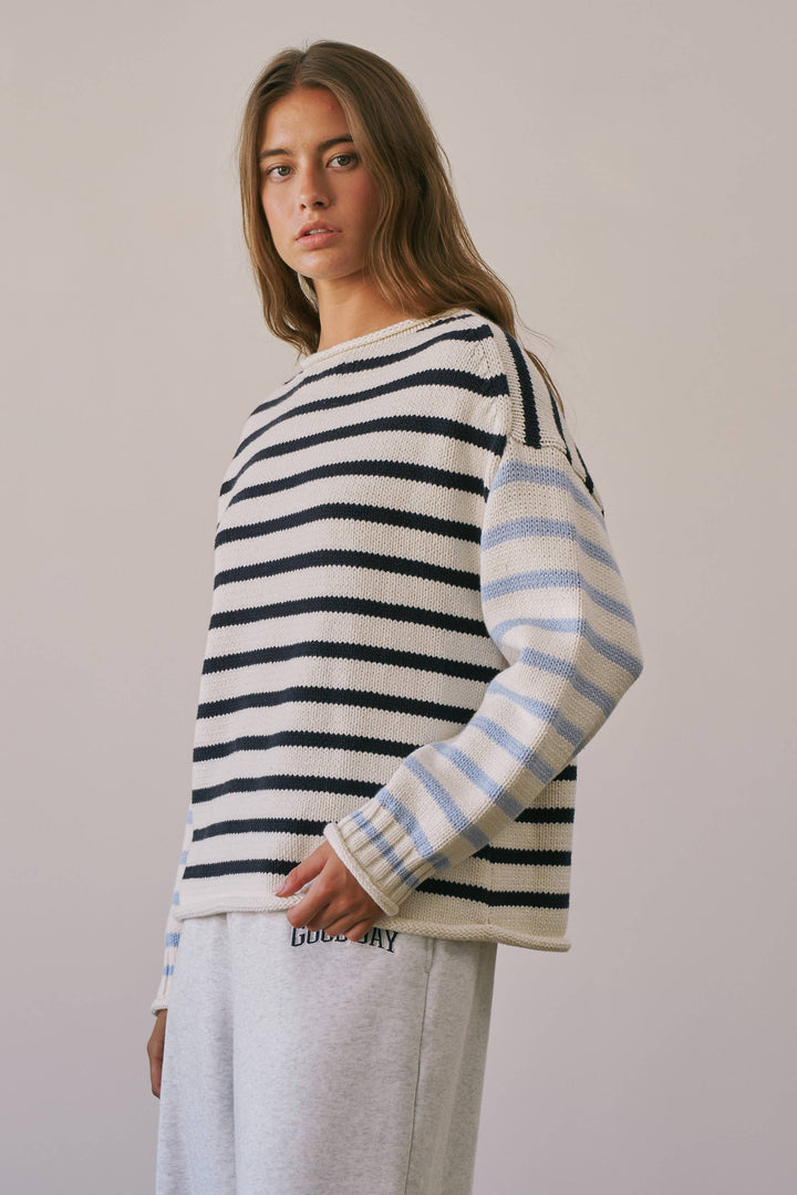 BSW4038 Stripe Oversized Rollup Heavyweight Sweater
