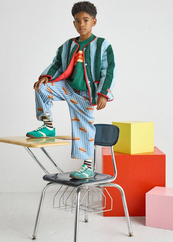 Striped Printed Fleece Jacket