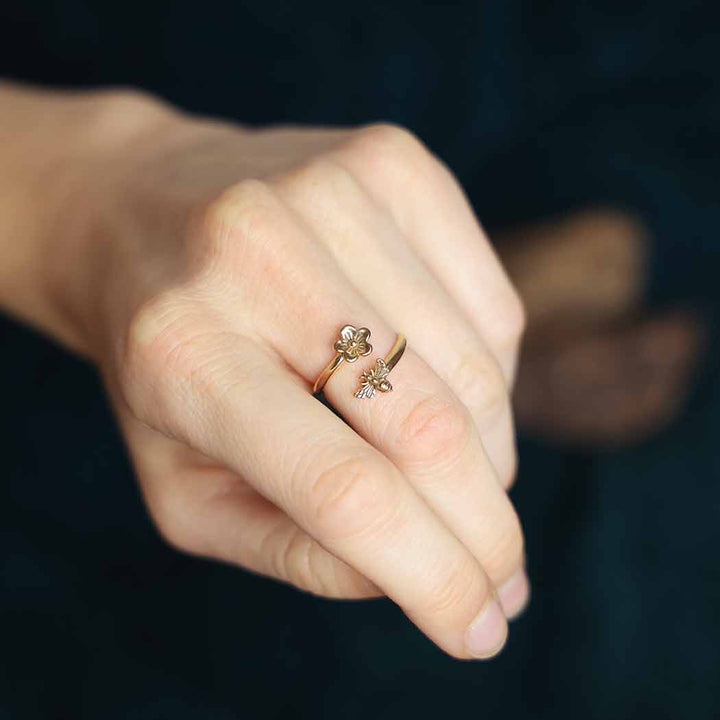 Bee and Cherry Blossom Adjustable Ring