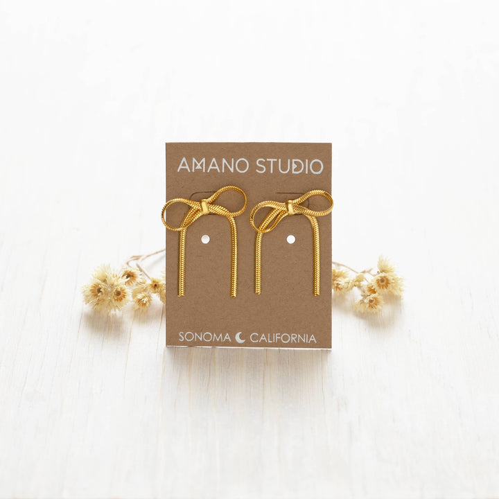 Herringbone Chain Bow Stud Earrings AS26