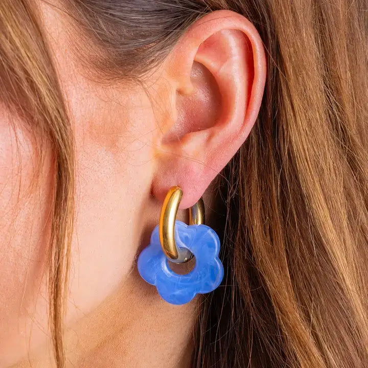 Huggie Earrings - Acrylic Flowers - Laurel - Assorted Colors