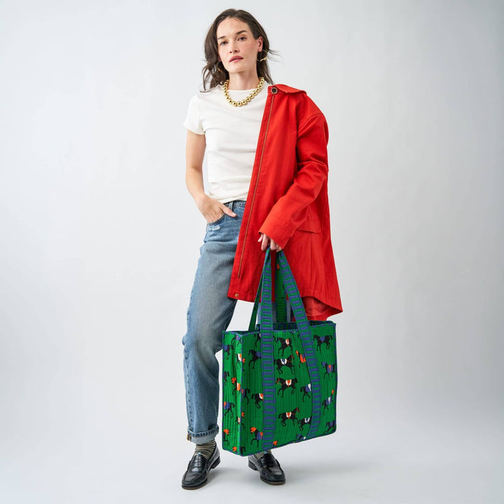 Evie Equestrian Reversible Quilted Tote Bag Green INKB