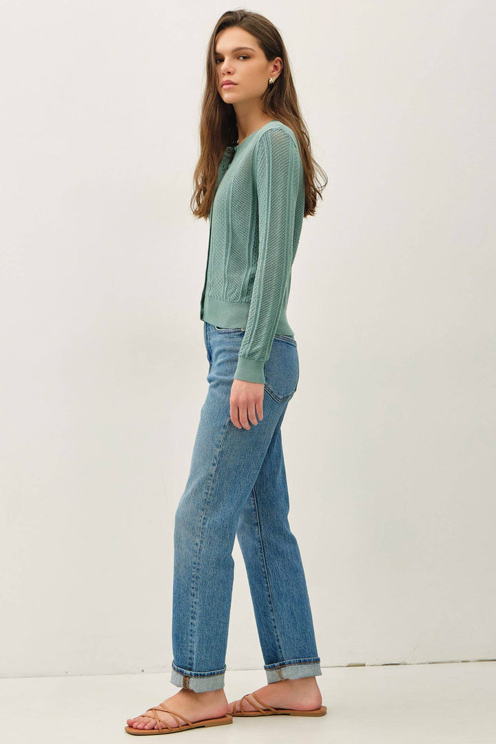 POINTELLE CROPPED SLIM CARDIGAN BC642