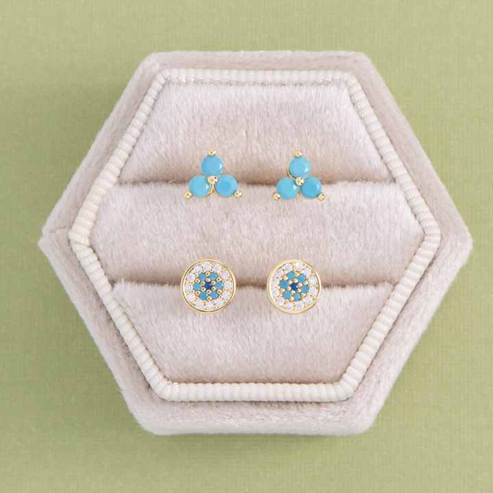 Light Blue Triple Cluster Studs on Velvet Tag SP679