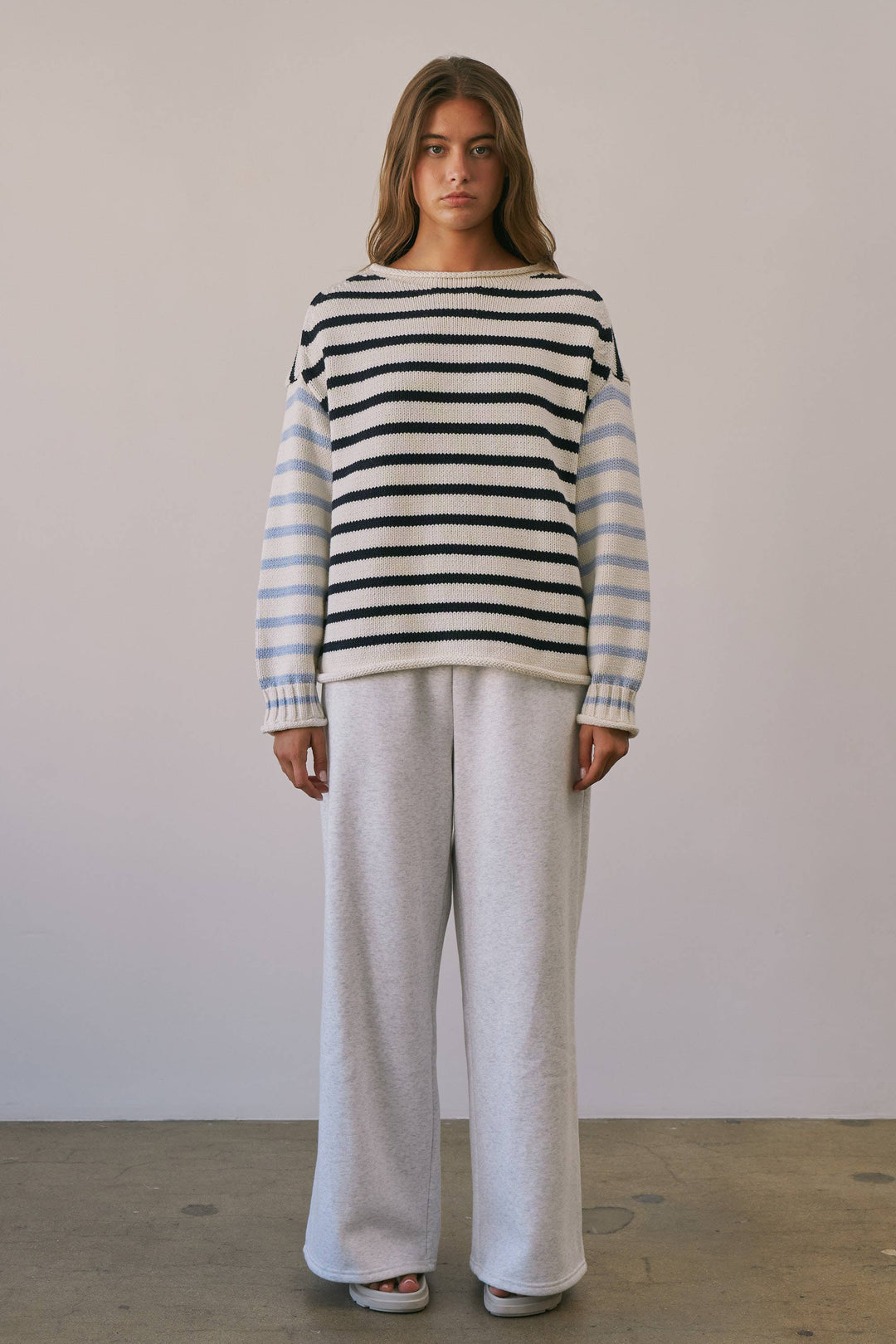 BSW4038 Stripe Oversized Rollup Heavyweight Sweater