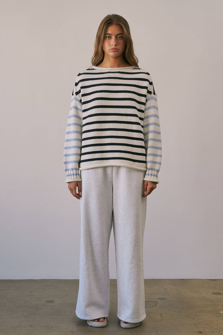 BSW4038 Stripe Oversized Rollup Heavyweight Sweater