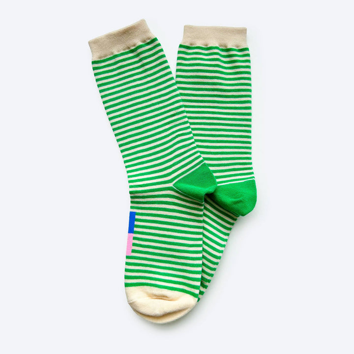 Cole Thin Stripe Crew Socks — Fern