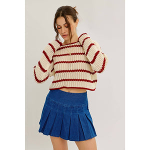 LAID BACK STAPLE STRIPE COTTON SWEATER WITH CONTRAST TRIM