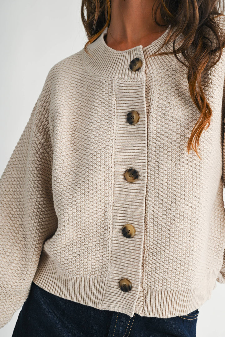 336K Textured Button Front Cardigan Sweater
