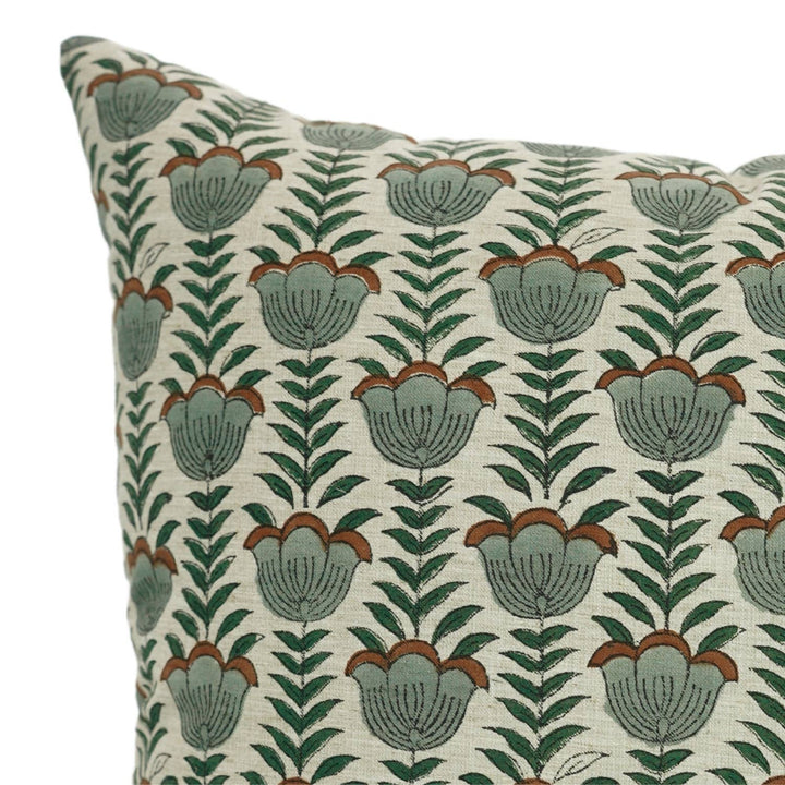 Unique Block Print Linen Blend Pillow Cover - Lotus FB07