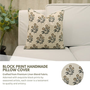Stylish Block Print Linen Blend Cushion Cover - Neha FB06