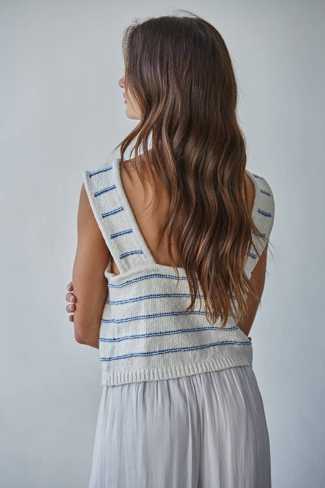 W2466 | Knit Striped Sweater Tank with Open Back Tie Straps