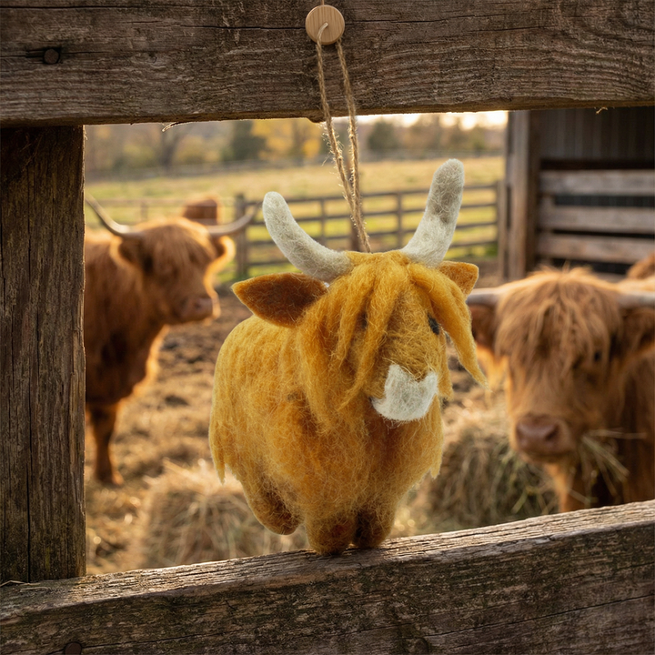 Handmade Hanging Felt Highland Cow Decoration