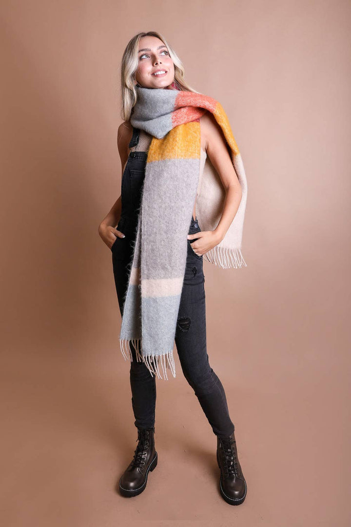 Winter Color Block Faux Mohair Scarf - LT224
