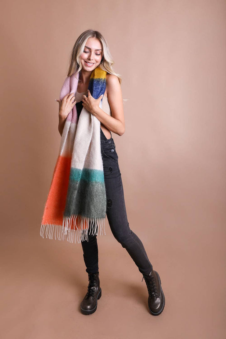 Winter Color Block Faux Mohair Scarf - LT224