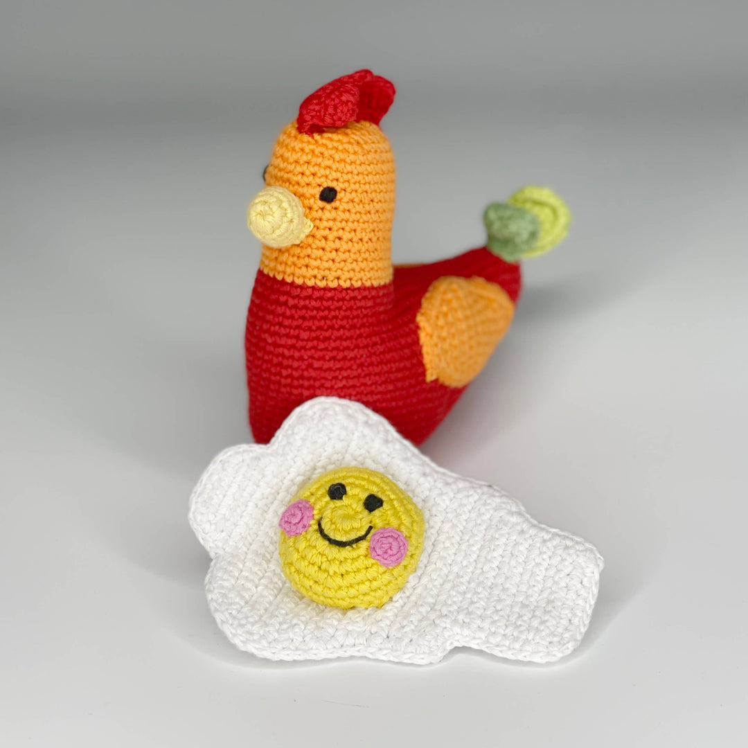 Sunny-Side-Up Egg Rattle – Handmade Organic Cotton Baby Toy