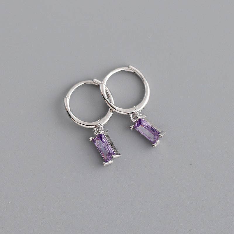 Emerald Cut Color Gem Drop Earrings in 925 Sterling Silver