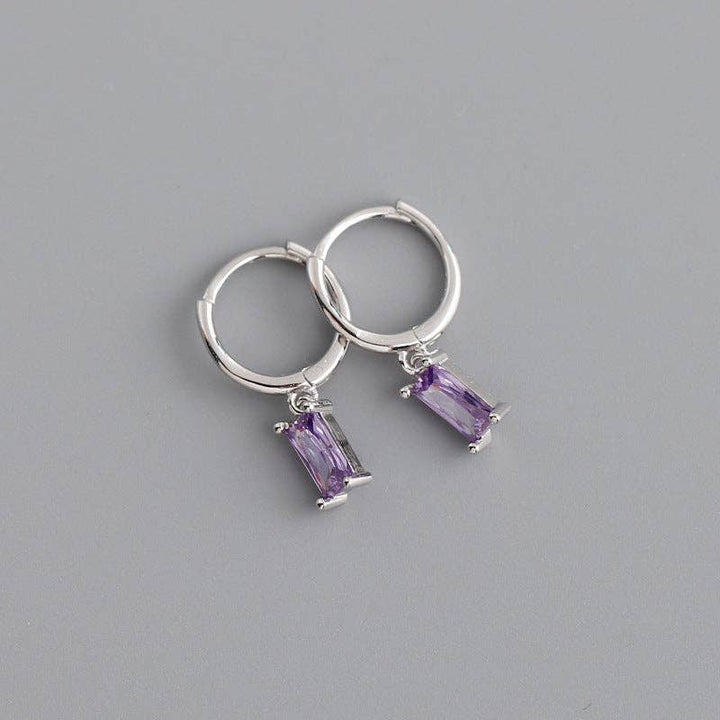Emerald Cut Color Gem Drop Earrings in 925 Sterling Silver