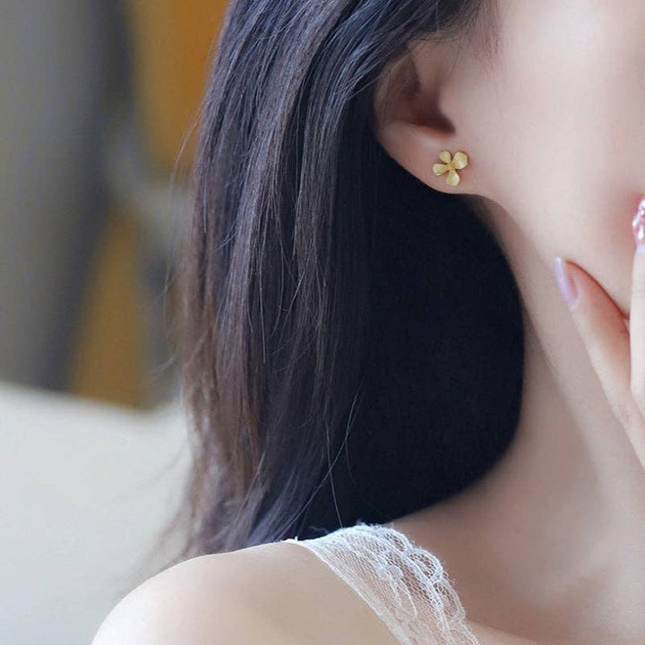Matte Four Petal Floral Stud Earrings in 925 Sterling Silver