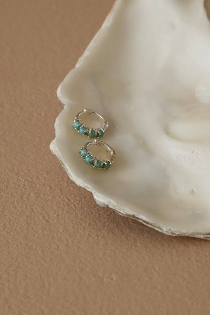 MINI SILVER TURQUOISE HOOPS KW89